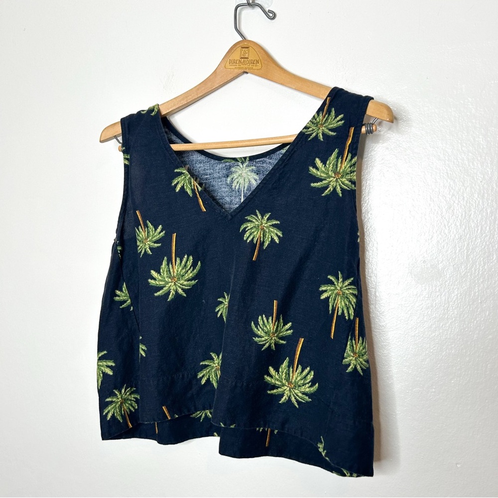 Ann‎ Taylor LOFT Tropical Palm Tree Print Linen Blend Tank Top Small S - Picture 6 of 6